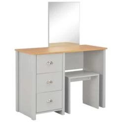 VidaXL Kaptafel Met Spiegel En Krukje 104x45x131 Cm Grijs -Vidaxl 00a0f8e8491543fda1ba56c7413c1b05