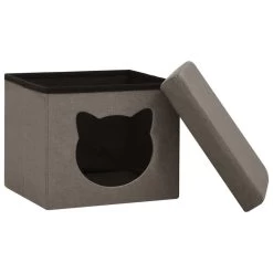 VidaXL Opbergkruk Met Kattenpatroon Inklapbaar Stof Taupe -Vidaxl 09621ec74f814eec8e4c1c02ae18ce8e