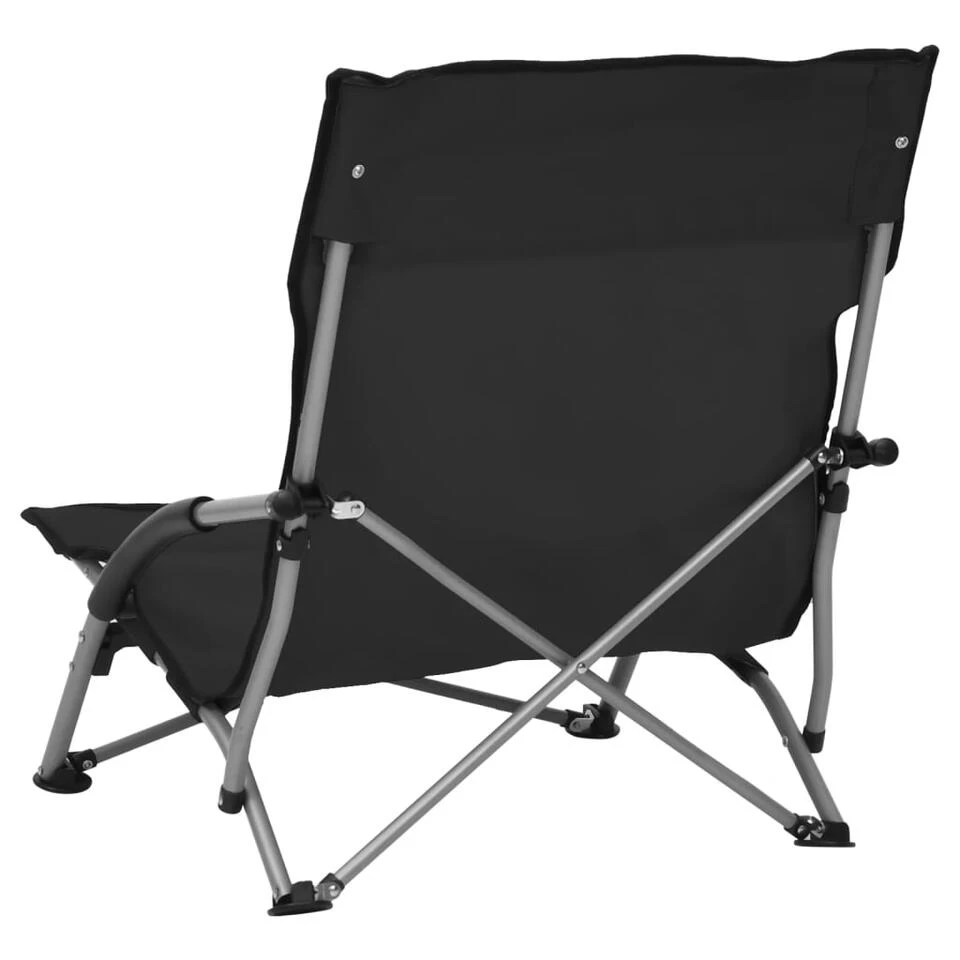 VidaXL Strandstoelen 2 St Inklapbaar Stof Zwart 4 VidaXL Strandstoelen 2 St Inklapbaar Stof Zwart - Afbeelding 4
