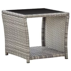 VidaXL Salontafel 45x45x40 Cm Poly Rattan En Glas Grijs