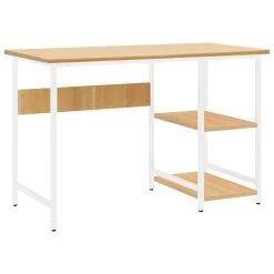 VidaXL Computerbureau 105x55x72 Cm MDF En Metaal Wit Lichteikenkleurig