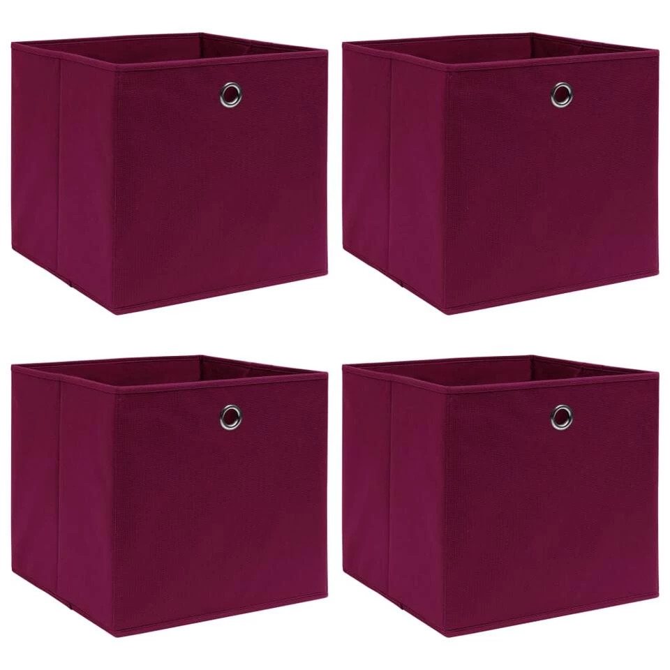 VidaXL Opbergboxen 4 St 32x32x32 Cm Stof Donkerrood 1 VidaXL Opbergboxen 4 St 32x32x32 Cm Stof Donkerrood