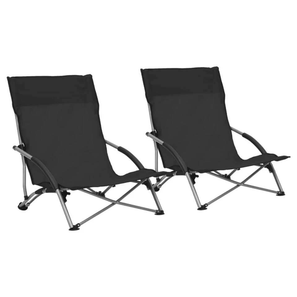 VidaXL Strandstoelen 2 St Inklapbaar Stof Zwart 1 VidaXL Strandstoelen 2 St Inklapbaar Stof Zwart