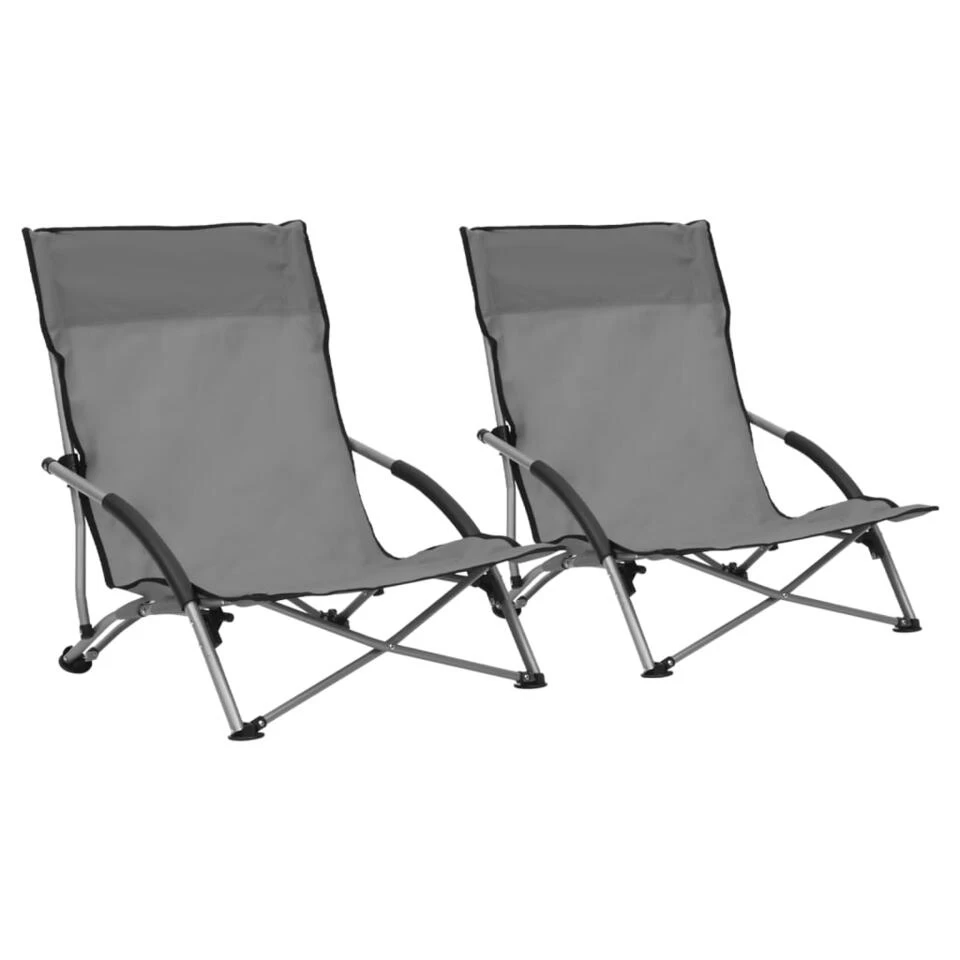 VidaXL Strandstoelen 2 St Inklapbaar Stof Grijs 1 VidaXL Strandstoelen 2 St Inklapbaar Stof Grijs