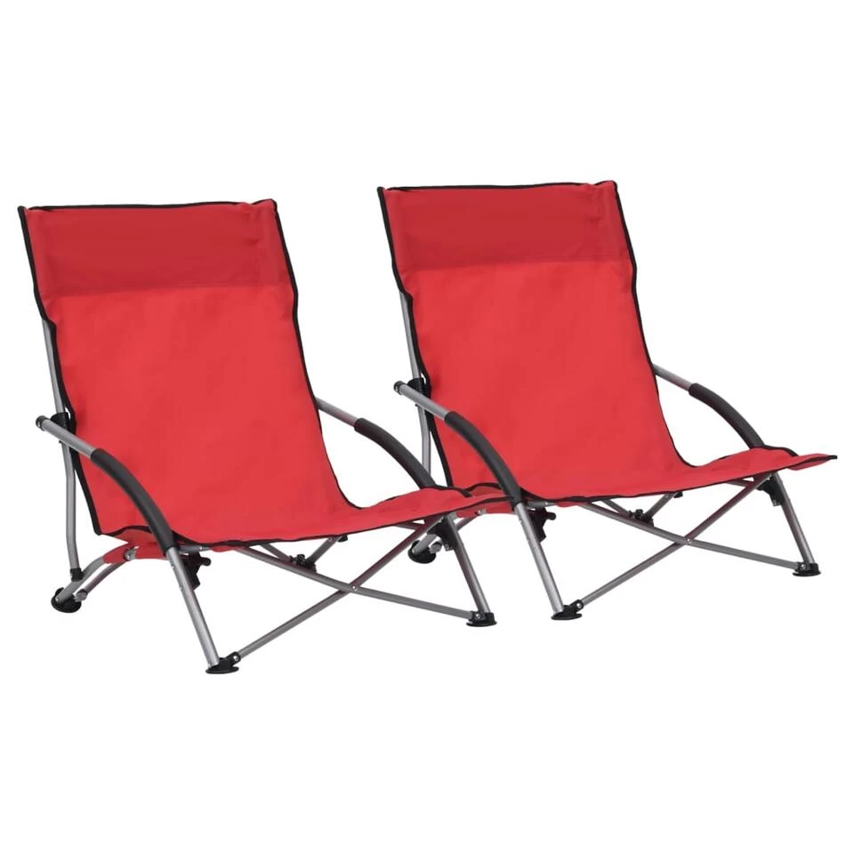 VidaXL Strandstoelen 2 St Inklapbaar Stof Rood 1 VidaXL Strandstoelen 2 St Inklapbaar Stof Rood