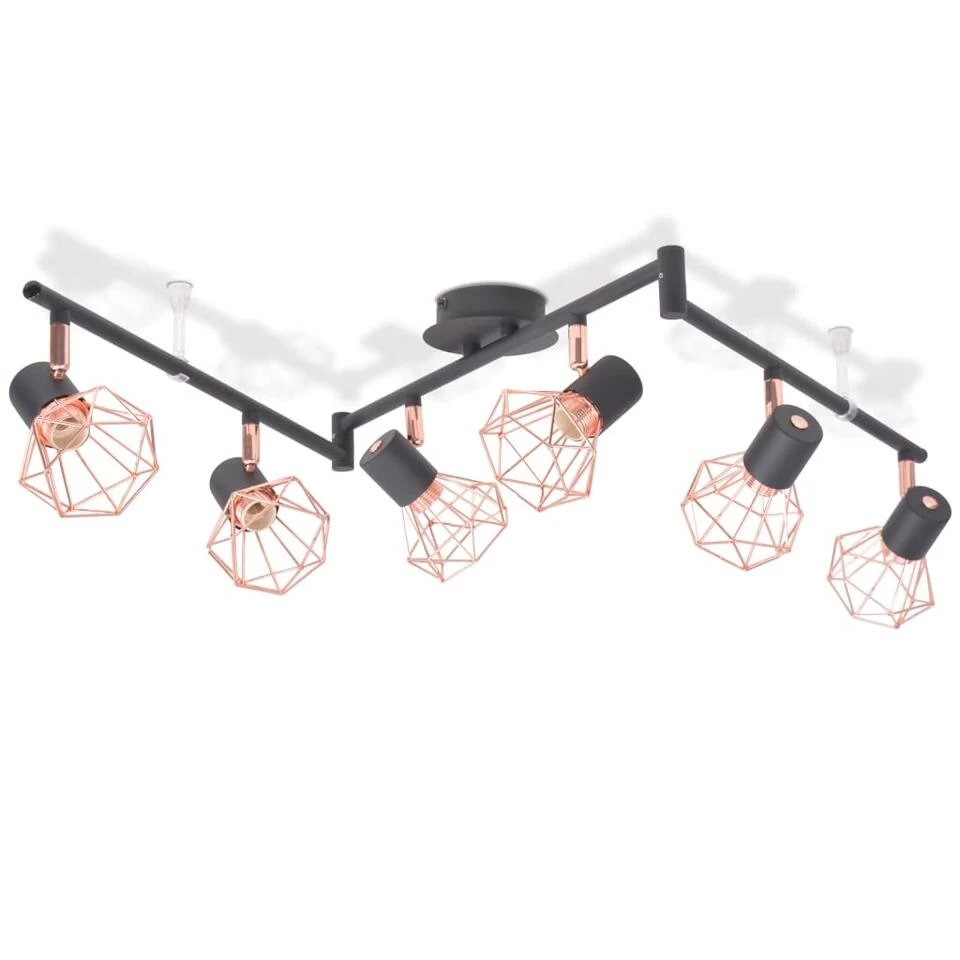 VidaXL Plafondlamp Met 6 Spotlights E14 Zwart En Koper 1 VidaXL Plafondlamp Met 6 Spotlights E14 Zwart En Koper
