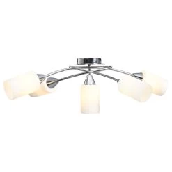 VidaXL Plafondlamp Met Keramieken Cilindervormige Kappen 5xE14 Wit -Vidaxl 1000057933 0102