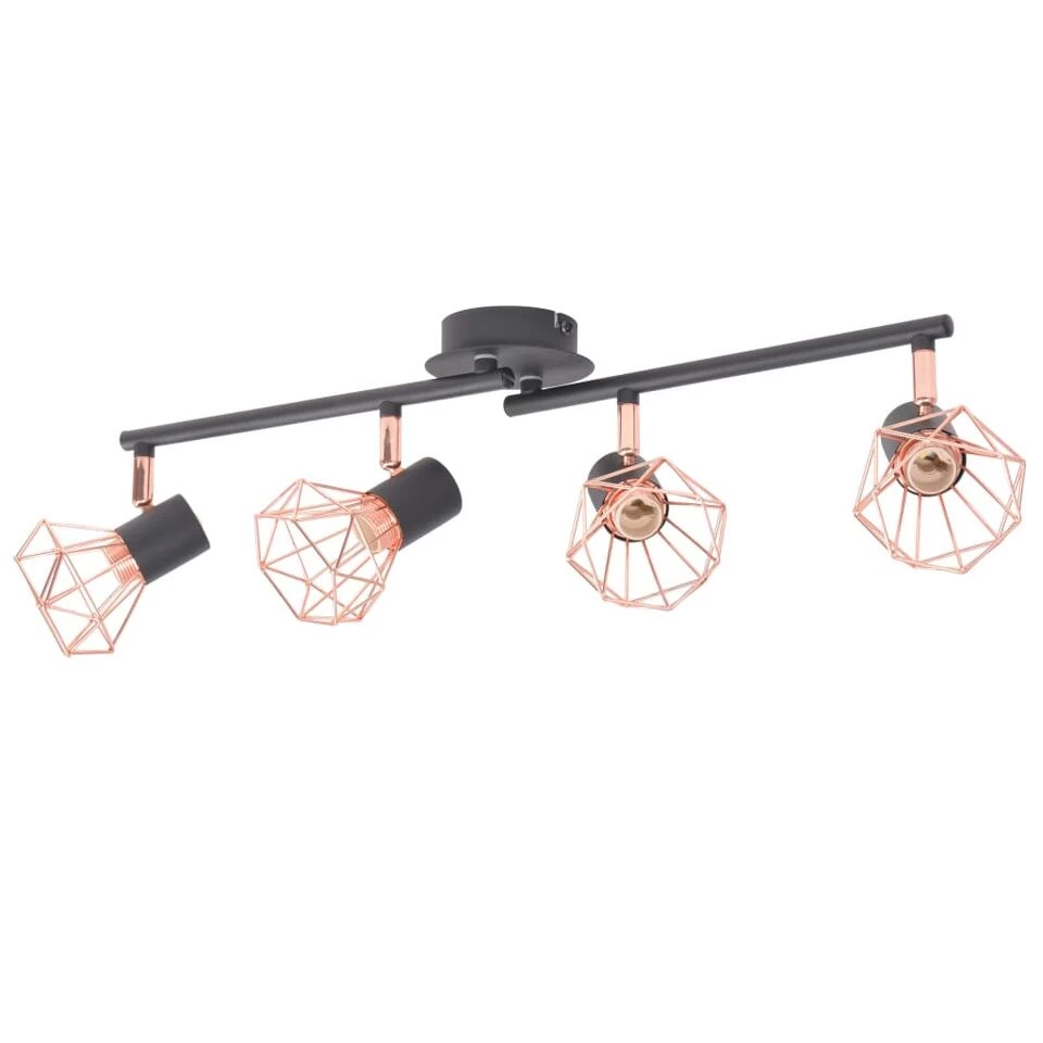 VidaXL Plafondlamp Met 4 Spotlights E14 Zwart En Koper 1 VidaXL Plafondlamp Met 4 Spotlights E14 Zwart En Koper