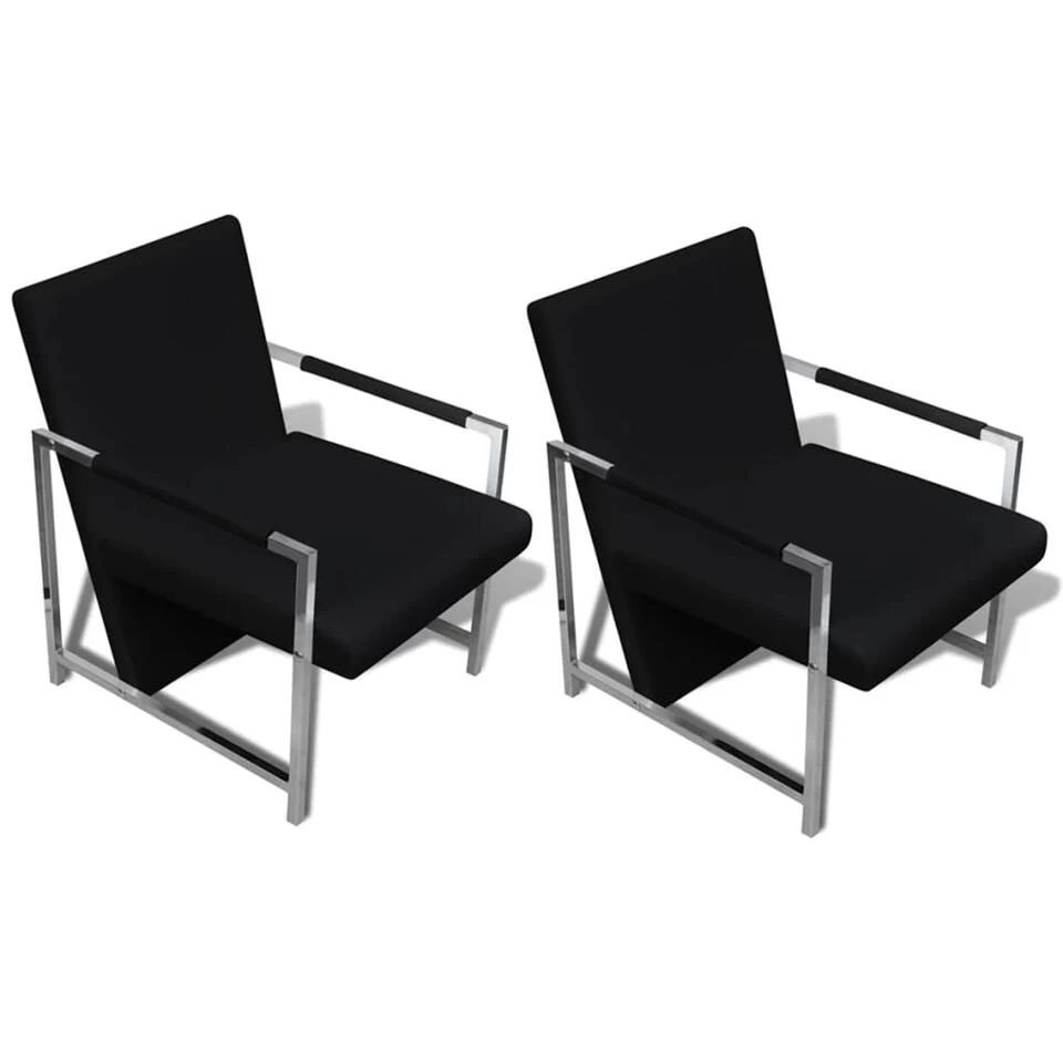 VidaXL Fauteuils 2 St Met Chroom Frame Kunstleer Zwart 1 VidaXL Fauteuils 2 St Met Chroom Frame Kunstleer Zwart