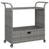 VidaXL Serveerwagen Met Lade 100x45x97 Cm Poly Rattan Grijs