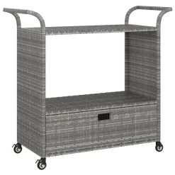 VidaXL Serveerwagen Met Lade 100x45x97 Cm Poly Rattan Grijs