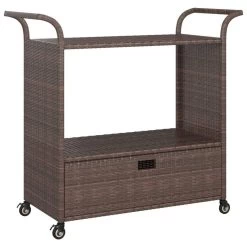 VidaXL Serveerwagen Met Lade 100x45x97 Cm Poly Rattan Bruin