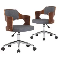 VidaXL Eetkamerstoelen Draaibaar 2 St Gebogen Hout En Stof Grijs