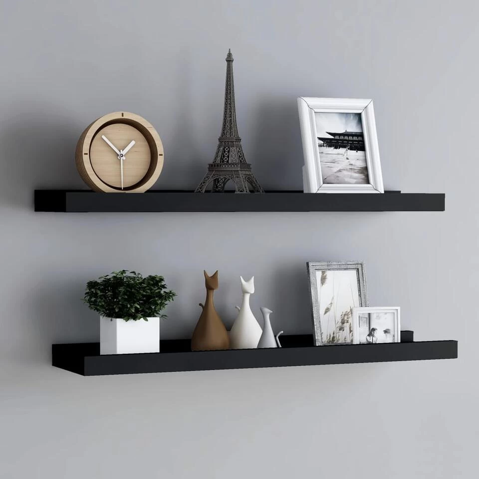 VidaXL Fotoplanken 2 St 80x9x3 Cm MDF Zwart 2 VidaXL Fotoplanken 2 St 80x9x3 Cm MDF Zwart - Afbeelding 2