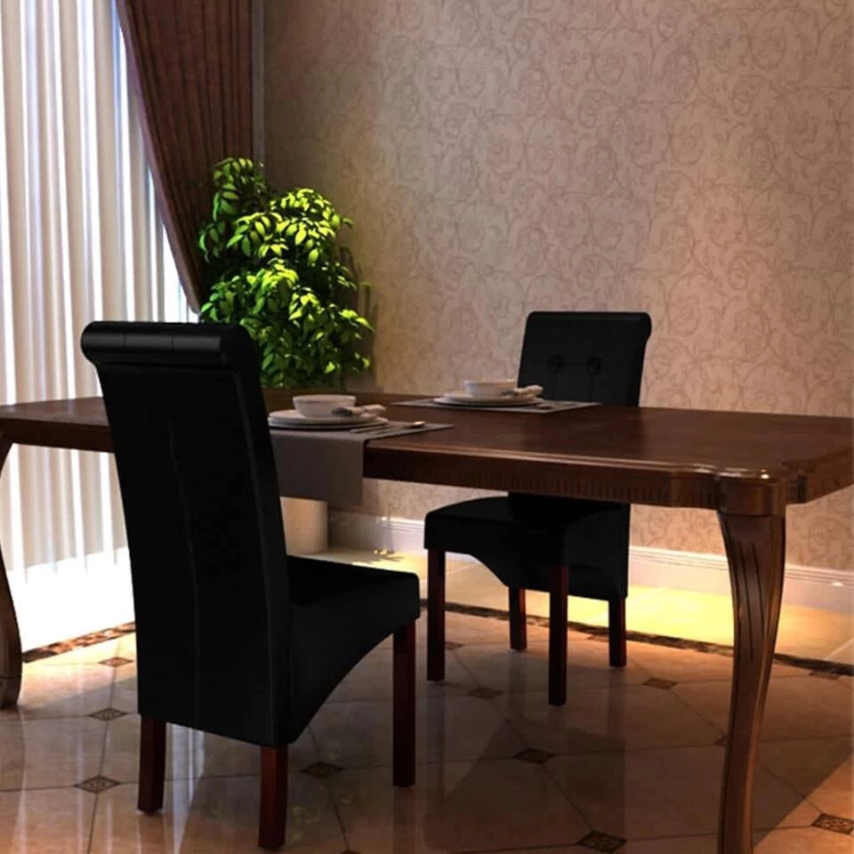 VidaXL Eetkamerstoelen 2 St Kunstleer Zwart 3 VidaXL Eetkamerstoelen 2 St Kunstleer Zwart - Afbeelding 3