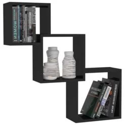 VidaXL Wandschappen Kubus 68x15x68 Cm Bewerkt Hout Hoogglans Zwart -Vidaxl 1131435756 0102