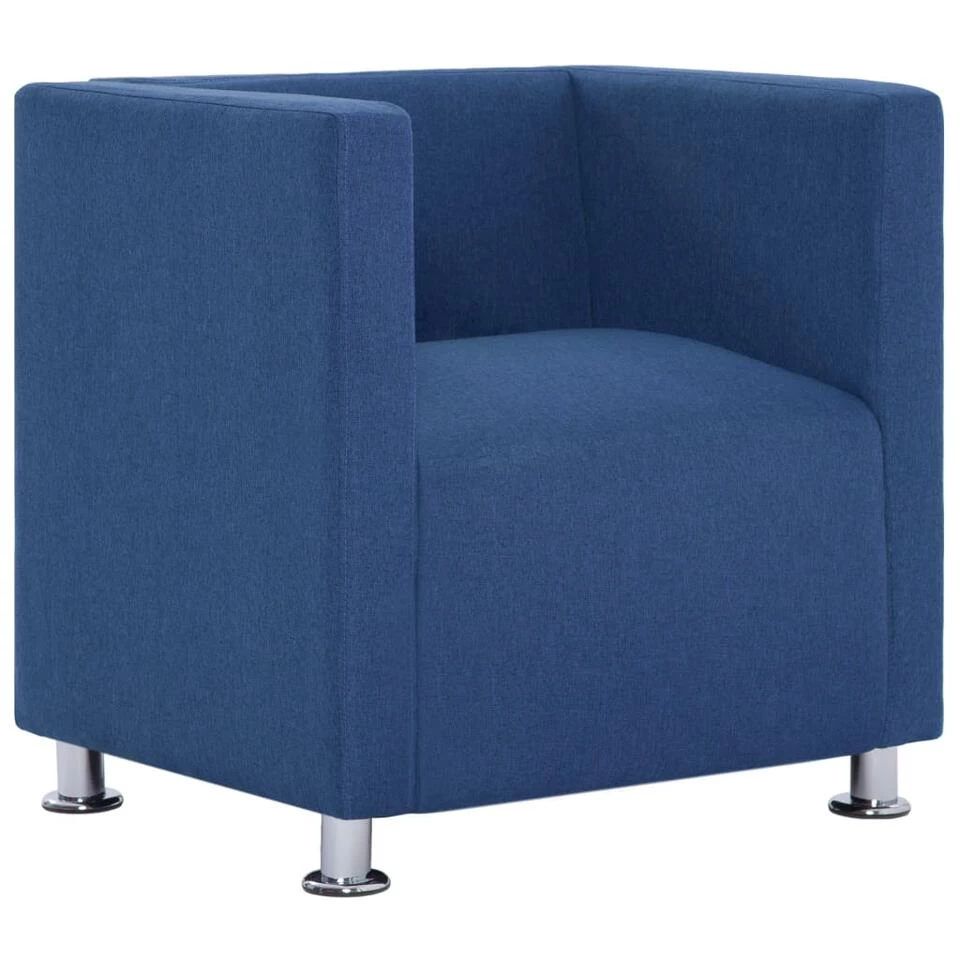 VidaXL Fauteuil Kubus Stof Blauw 1 VidaXL Fauteuil Kubus Stof Blauw