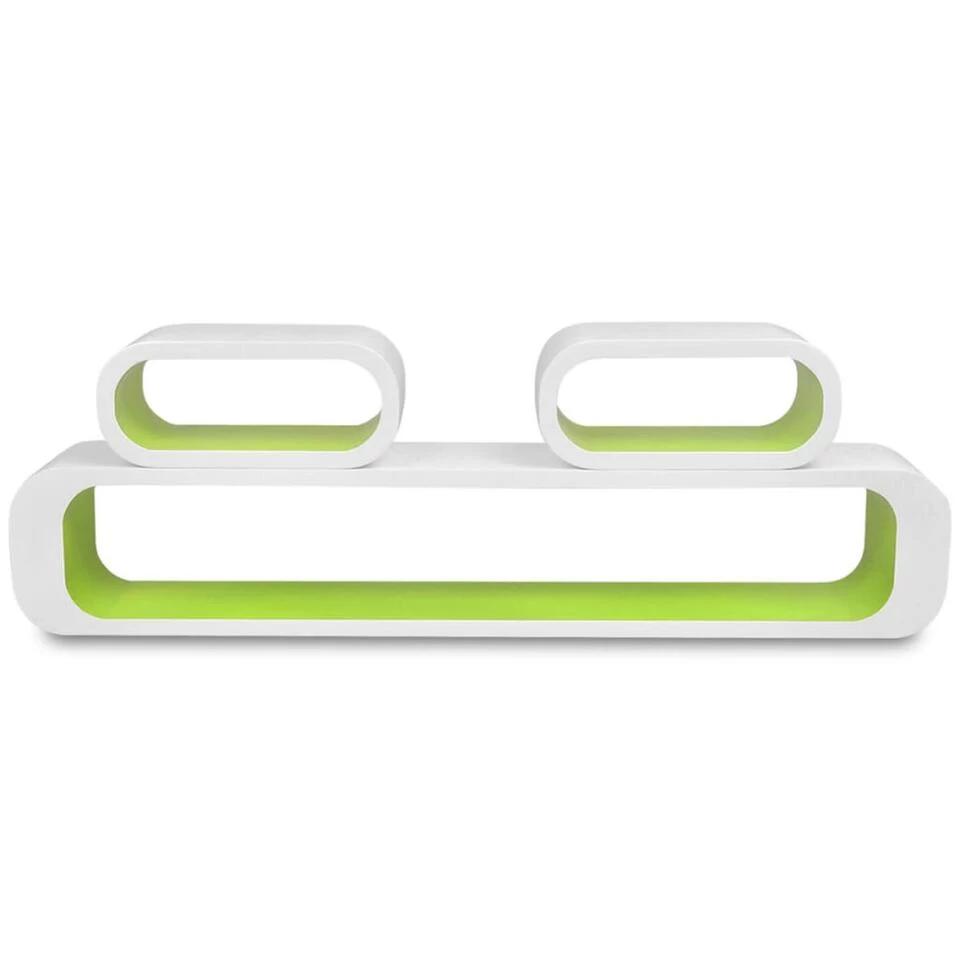 VIDAXL Wandplanken Kubus MDF Zwevend Voor Boeken/dvd 3 St Wit-groen 4 VIDAXL Wandplanken Kubus MDF Zwevend Voor Boeken/dvd 3 St Wit-groen - Afbeelding 4