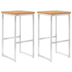 VidaXL Barstoelen 2 St Massief Teakhout En Roestvrij Staal