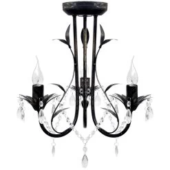 VIDAXL Kroonluchter Art Nouveau Metaal Kristallen Kralen 3 Gloeilampen Zwart