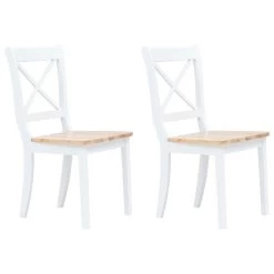 VidaXL Eetkamerstoelen 2 St Massief Rubberwood Wit En Lichthoutkleurig