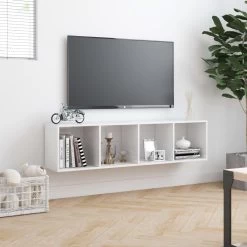 VidaXL Boekenkast/tv-meubel 143x30x36 Cm Hoogglans Wit -Vidaxl 16f06b3900754fe9aeb5587722e80f90