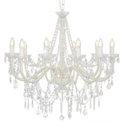 VidaXL Kroonluchter Met Kralen 12xE14 Wit