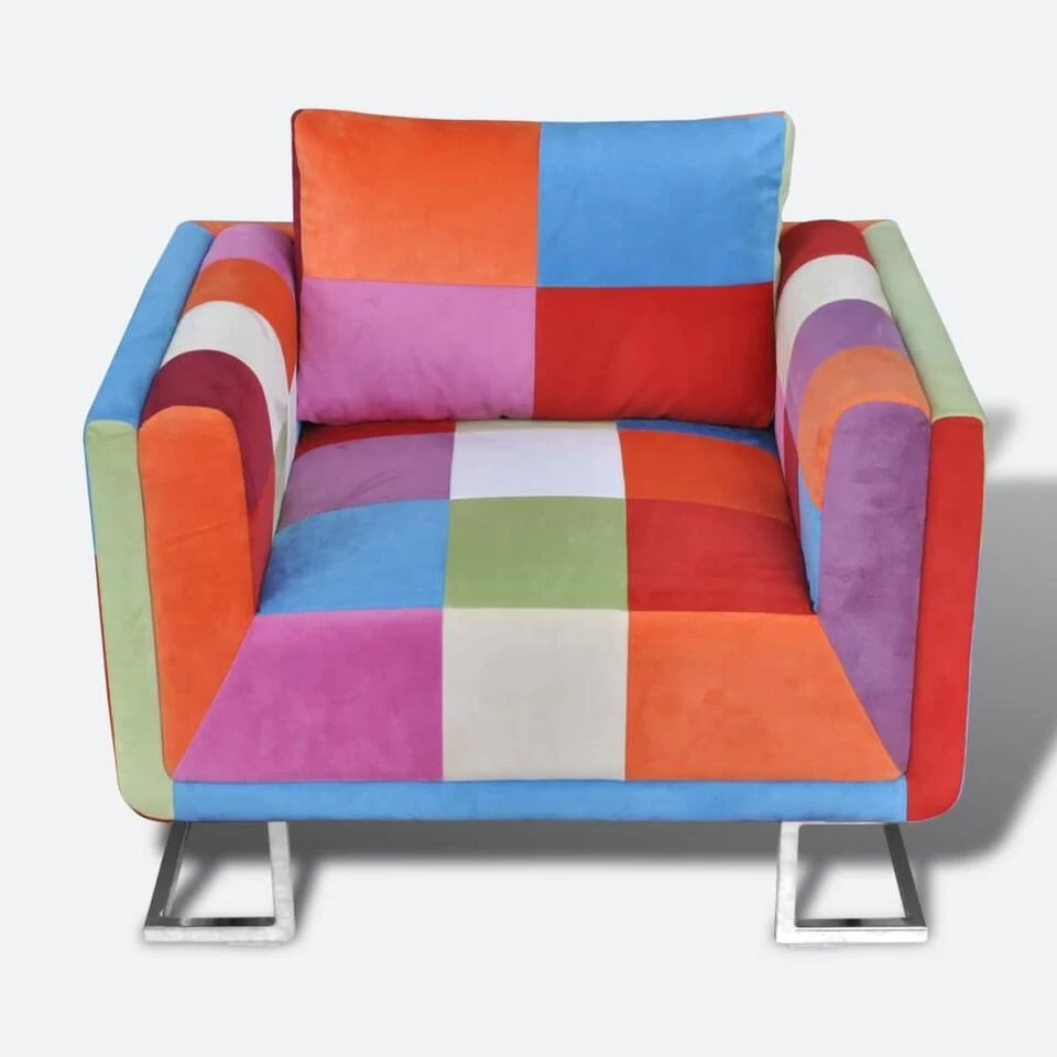 VidaXL Fauteuil Met Patchwork Ontwerp En Verchroomde Poten Kubus Stof 2 VidaXL Fauteuil Met Patchwork Ontwerp En Verchroomde Poten Kubus Stof - Afbeelding 2