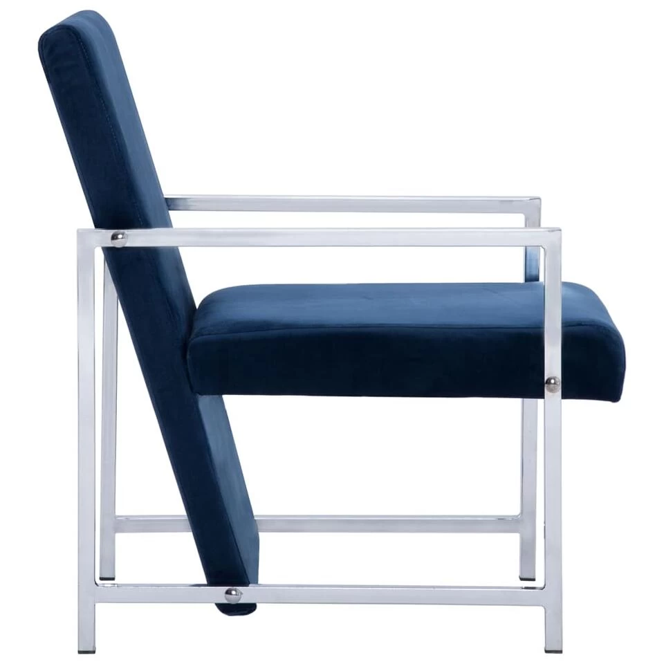 VidaXL Fauteuil Met Chromen Poten Fluweel Blauw 4 VidaXL Fauteuil Met Chromen Poten Fluweel Blauw - Afbeelding 4