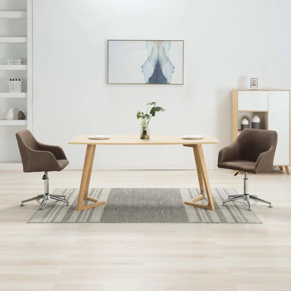VidaXL Eetkamerstoelen Draaibaar 2 St Stof Bruin 2 VidaXL Eetkamerstoelen Draaibaar 2 St Stof Bruin - Afbeelding 2