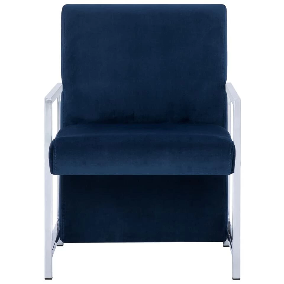 VidaXL Fauteuil Met Chromen Poten Fluweel Blauw 3 VidaXL Fauteuil Met Chromen Poten Fluweel Blauw - Afbeelding 3