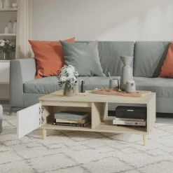 VidaXL Salontafel 90x60x35 Cm Spaanplaat Wit En Sonoma Eikenkleurig -Vidaxl 4fe2610ce4cc49be81800cef92cff9eb