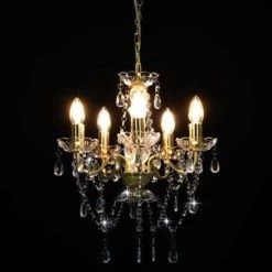 VidaXL Kroonluchter Met Kristallen Kralen Rond 5xE14 Goudkleurig -Vidaxl 58628376ebcb42f690fd50c13d8488dd