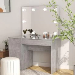 VidaXL Kaptafel Met LED-verlichting 110x55x145 Cm MDF Betongrijs -Vidaxl 5a9f6978b084485784d38222d2668a48