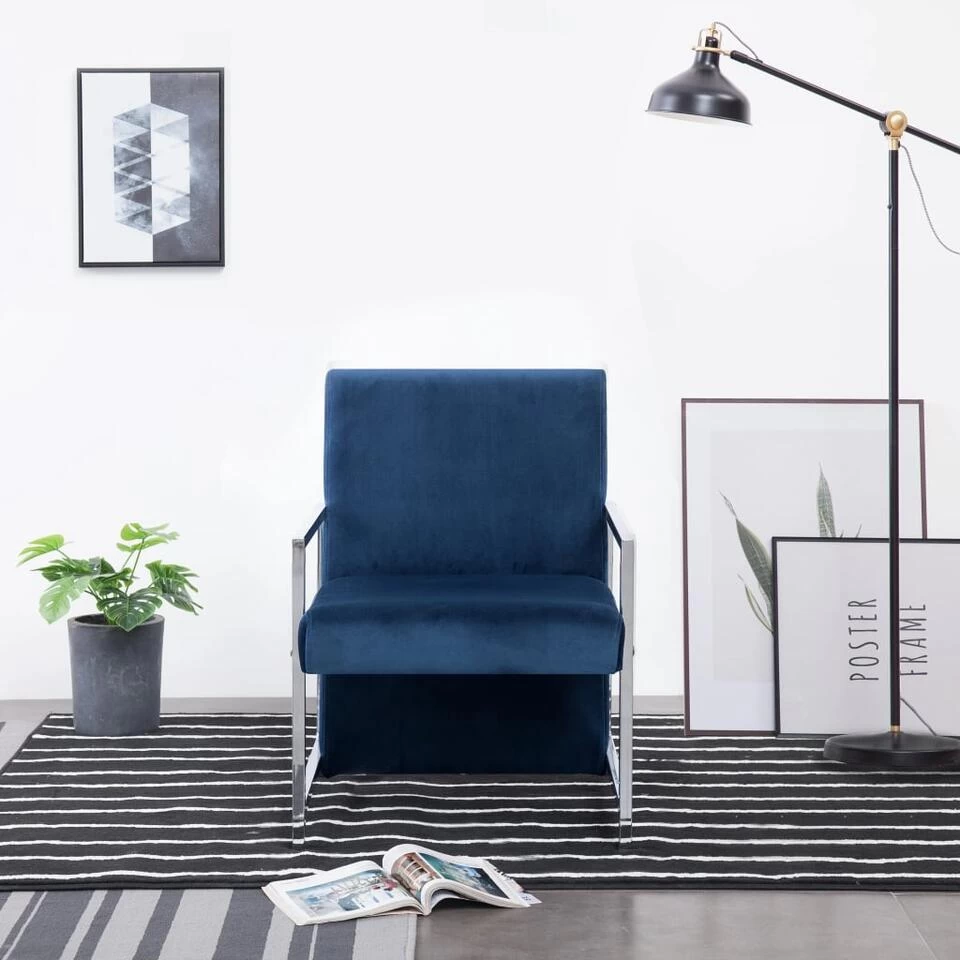 VidaXL Fauteuil Met Chromen Poten Fluweel Blauw 2 VidaXL Fauteuil Met Chromen Poten Fluweel Blauw - Afbeelding 2