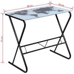 VidaXL Glazen Bureau Met Wereldkaart-patroon -Vidaxl 5d672a9667854408a1230893246b14ee