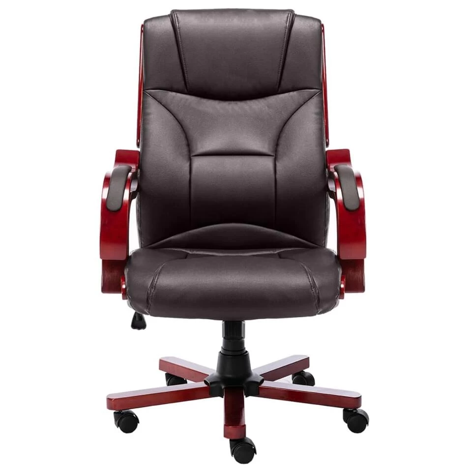 VidaXL Kantoorstoel Echt Leer Bruin 2 VidaXL Kantoorstoel Echt Leer Bruin - Afbeelding 2