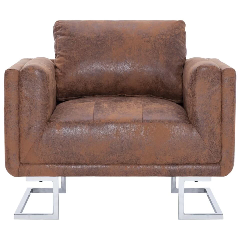 VidaXL Fauteuil Kubus Kunstsuède Bruin 3 VidaXL Fauteuil Kubus Kunstsuède Bruin - Afbeelding 3