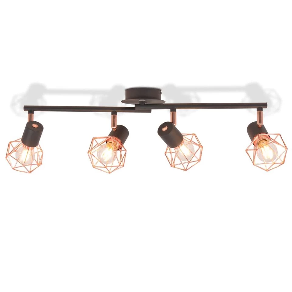 VidaXL Plafondlamp Met 4 Spotlights E14 Zwart En Koper 3 VidaXL Plafondlamp Met 4 Spotlights E14 Zwart En Koper - Afbeelding 3
