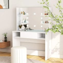 VidaXL Kaptafel Met LED-verlichting 100x40x135 Cm MDF Wit -Vidaxl 93f2bfdf9045410ca240cdc749201b47