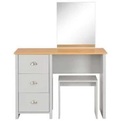 VidaXL Kaptafel Met Spiegel En Krukje 104x45x131 Cm Grijs -Vidaxl 9fdc22dd51984990b27d812204b87967