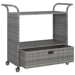 VidaXL Serveerwagen Met Lade 100x45x97 Cm Poly Rattan Grijs -Vidaxl a946448cfe7d4bc0a857453c938c901f