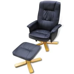 VidaXL Fauteuil Met Voetenbankje Kunstleer Zwart -Vidaxl b04c8bc1b9e54529ade4a1ea0c3aa340