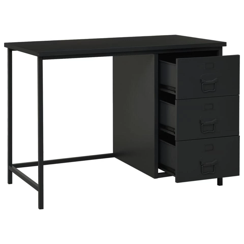 VidaXL Bureau Industrieel Met Lades 105x52x75 Cm Staal Zwart 3 VidaXL Bureau Industrieel Met Lades 105x52x75 Cm Staal Zwart - Afbeelding 3