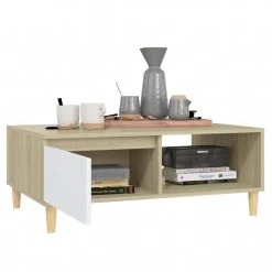 VidaXL Salontafel 90x60x35 Cm Spaanplaat Wit En Sonoma Eikenkleurig -Vidaxl ed56b9b1865847c983286b44a353b3c4