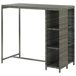 VidaXL Bartafel Met Opbergrek 120x60x110 Cm Poly Rattan Grijs -Vidaxl ef62742e96c04f73b23464424c9df12d