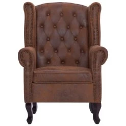 VidaXL Fauteuil En Voetenbank Chesterfield-stijl Kunstsuède Bruin -Vidaxl f8c67b80f8694d30a4a9e39ef9aa9566