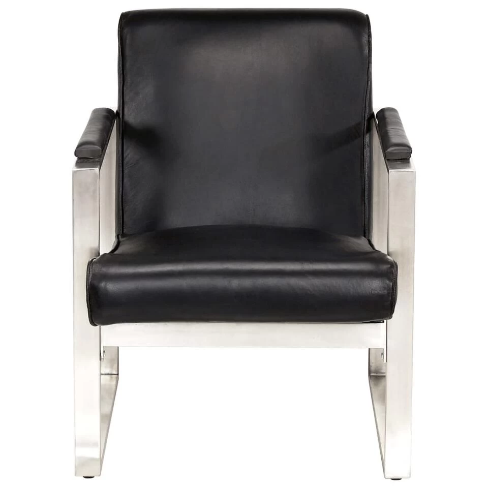 VidaXL Kuipstoel 60x73x77 Cm Echt Leer Zwart 2 VidaXL Kuipstoel 60x73x77 Cm Echt Leer Zwart - Afbeelding 2